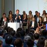 Emmanuel Macron donnait un discours devant des acteurs de la French tech au Palais de l'Elysée pour le lancement du France Digitale Day.