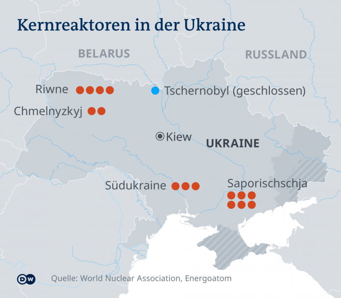 Infographic map with nuclear reactors in Ukraine 