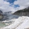 Rhone Glacier near Oberwald in Valais partially covered with white tarps