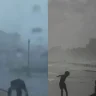 The reporter flew away in a severe storm!  Hardly survived in the wind speed of 241 KM/HR;  watch video