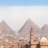 View of modern Egypt from the Pyramids of Giza