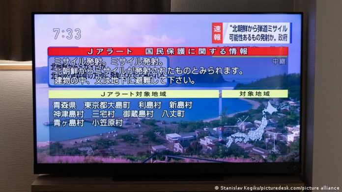 Warning message from the Japanese broadcaster NHK after the North Korean missile test