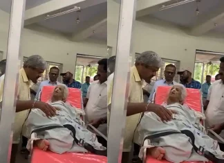Old lady brought to the Deputy Registrar’s office in Belgaum with ICU bed for signature Old lady brought to the Deputy Registrar's office in Belgaum with ICU bed for signature