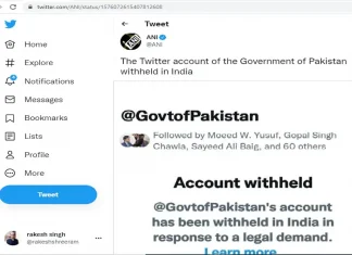 Pakistan government’s Twitter account banned in India pakistan government twitter account