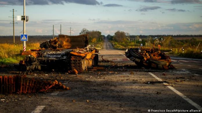 Remains of a wrecked Russian tank